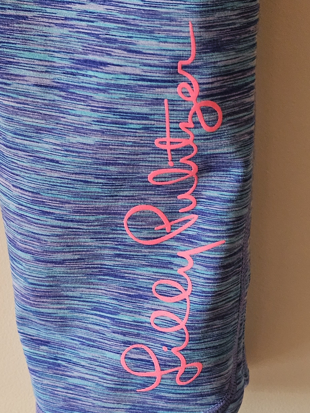 Lilly Pulitzer Girls' Blue Space-Dyed Leggings with Pink Script Logo Z Sz XS